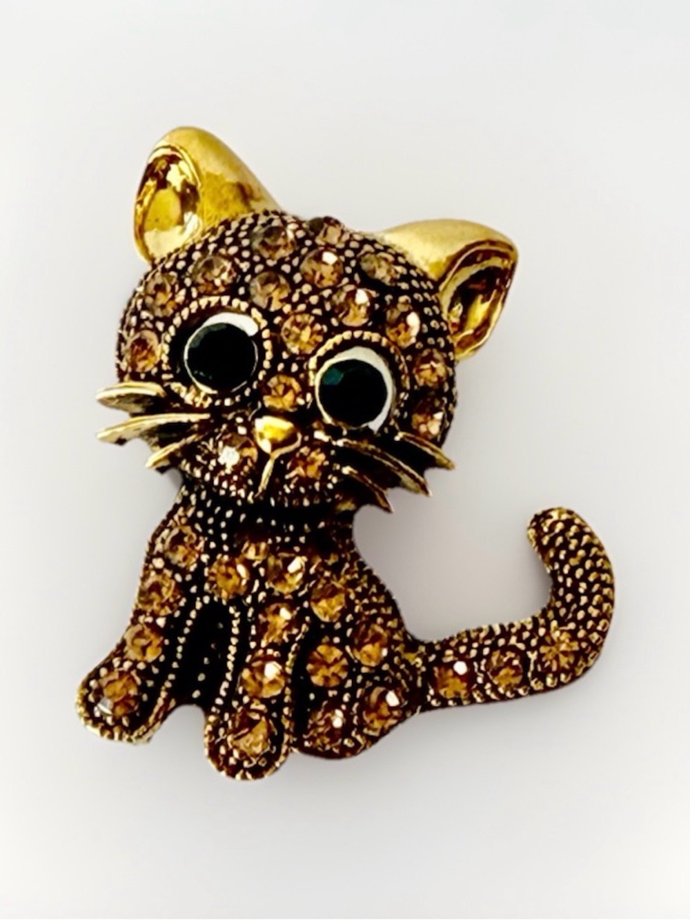Fashion Jewelry Gold and Amber Crystal Cat Brooch